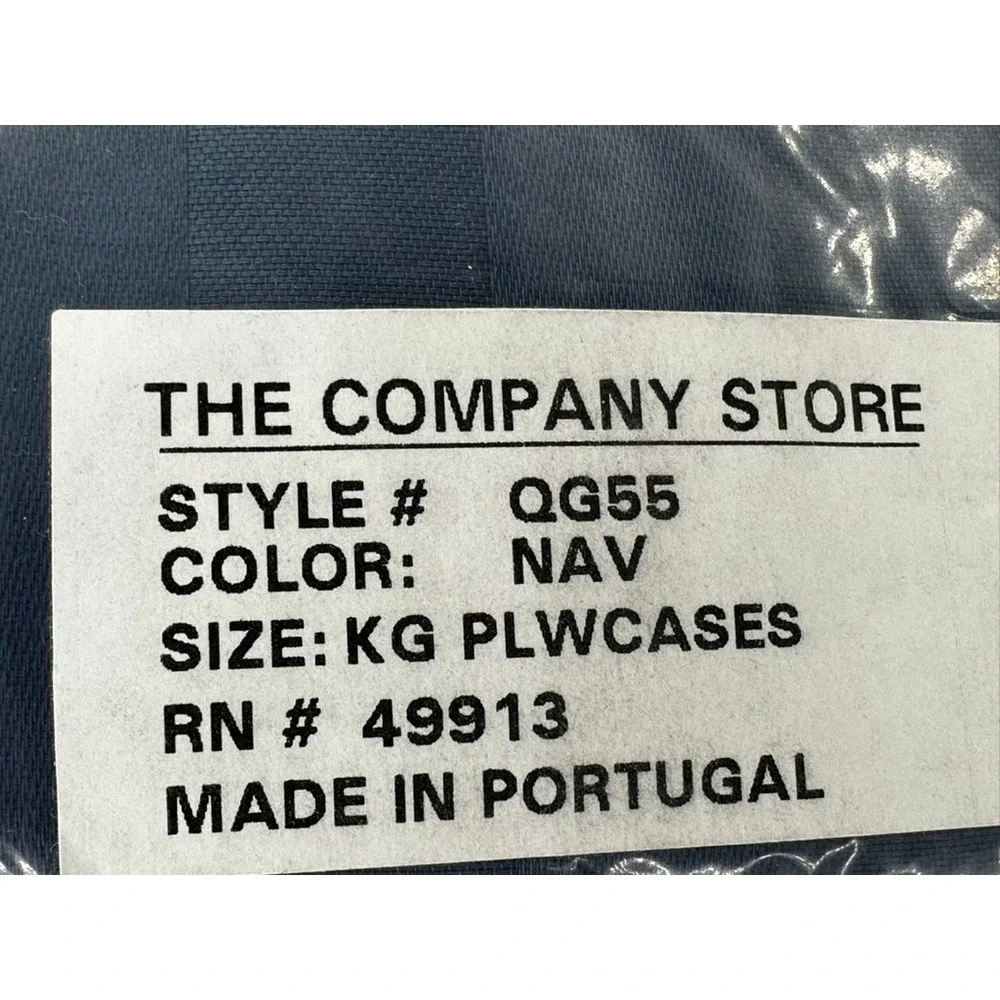 The Company Store King Pillowcase Set Navy Blue Tonal Stripe Portugal QG55 NEW